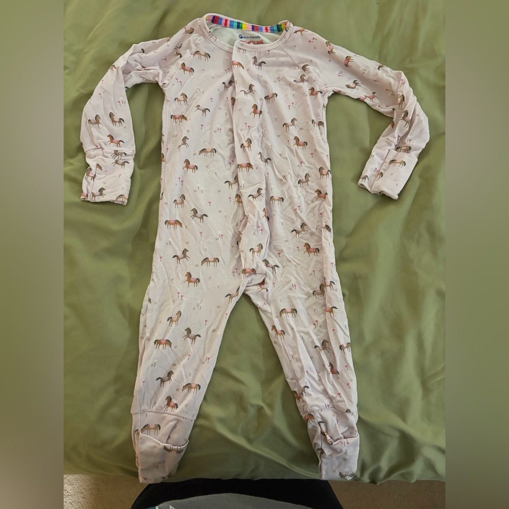 Magnetic Me Light Pink Footed One-Piece with Horse Print